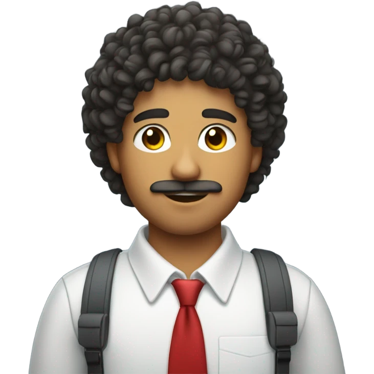 young  Mexican school IT technician with apple laptop and with curly hair and mustache and beard 
 emoji