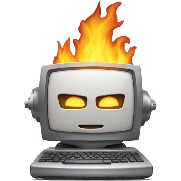 a burning computer robot emoji