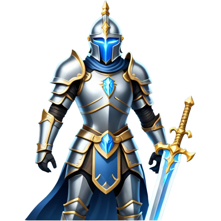 An icon representing RPG, inspired by Elden Ring. The design features a warrior in armor, holding a sword, standing in front of a mystical, dark landscape with glowing runes and a distant castle. The atmosphere evokes epic quests, exploration, and intense battles. Transparent background emoji