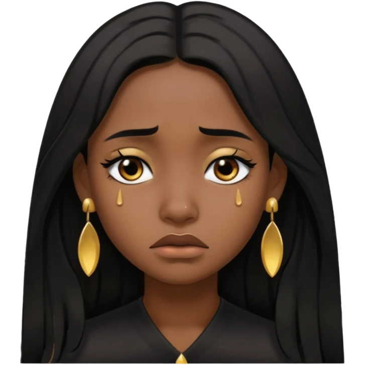 brown girl who has long layered black hair with gold stud earrings  who is sad (abit darker skin tone) emoji