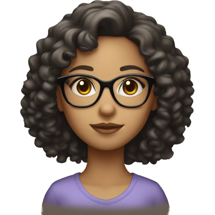 Light skin Girl with dark curly hair and glasses  emoji