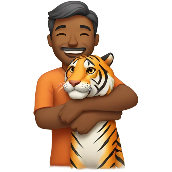 Indian man hugging happy tiger emoji