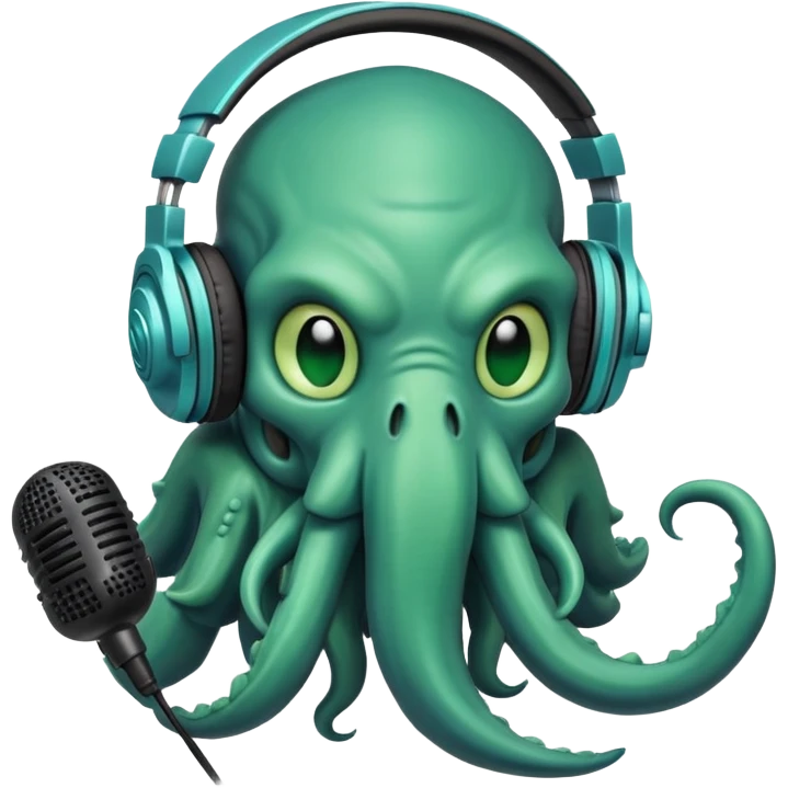 Cthulhu with headphones and microphone recording audio as a sound engineer emoji