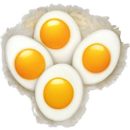 a bowl of rice with two eggs and two chicken drumstick on top emoji
