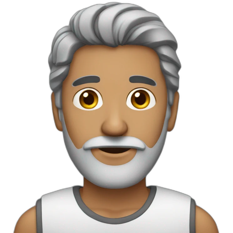 Indian man in his 50s with a grey and black beard. With black and grey hair. Has short hair emoji