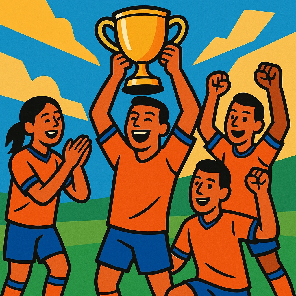team celebrating with trophy emoji
