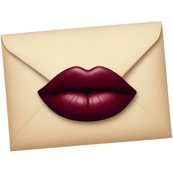 A burgundy-colored lipstick kiss mark on envelope emoji