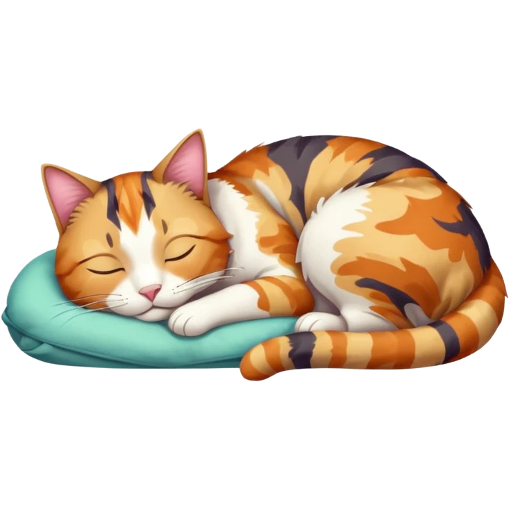 full body colourful light patched calico tabby cat sleeping emoji