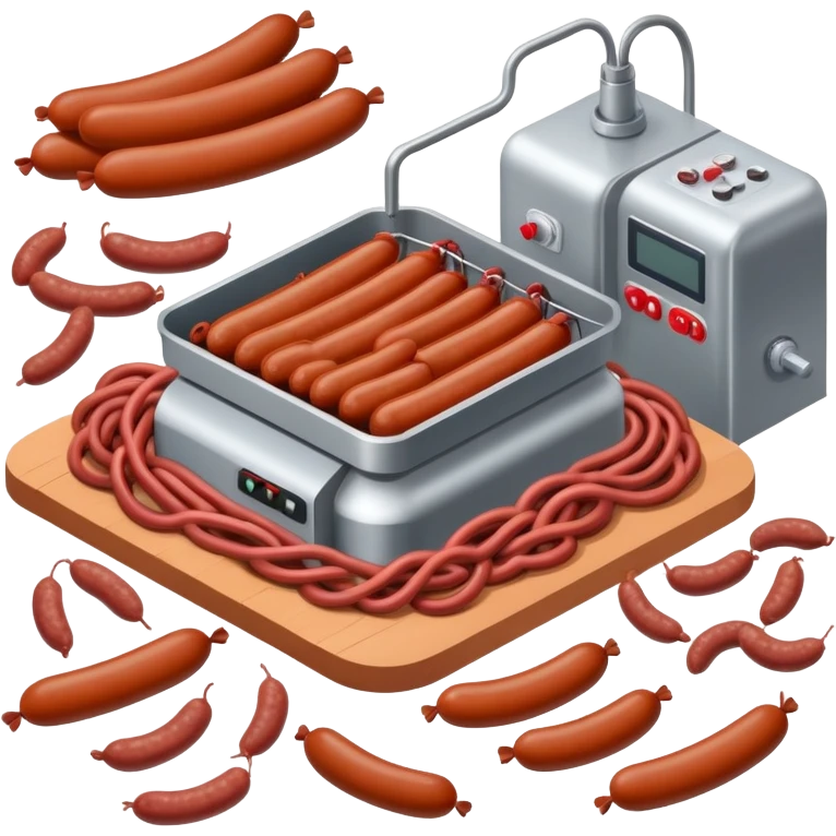 sausage factory with meat processing equipment and sausages emoji