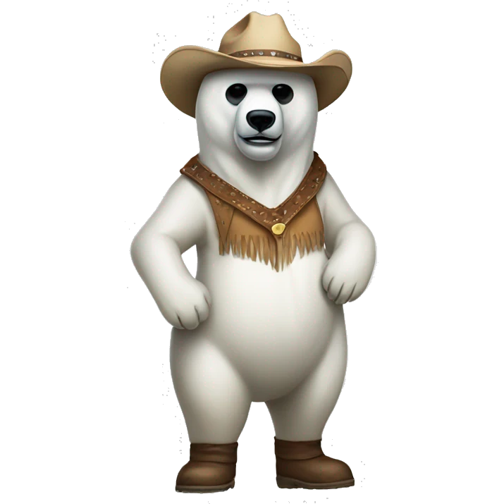 Full body of polar bear wearing cowboy hat wearing a costume mask emoji