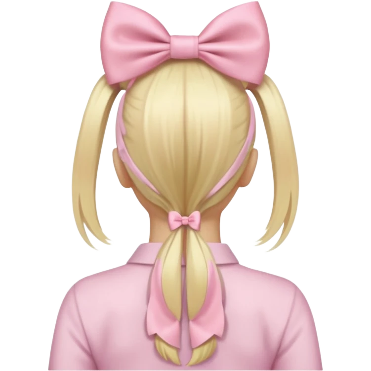 back view of long blonde hair with a pastel pink bow, hair in a low ponytail, iOS Apple emoji style emoji