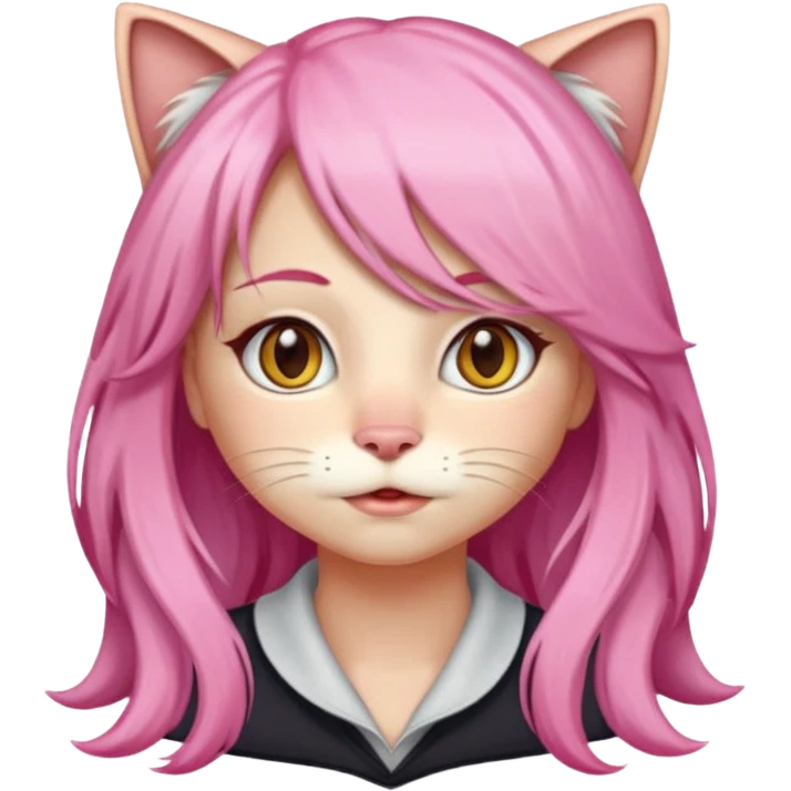 calico cat wear long pink hair wig emoji