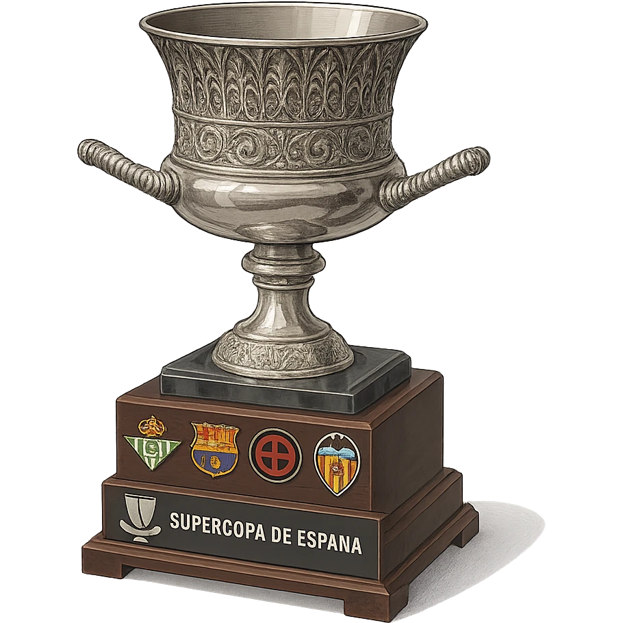 Фотореалистичный и изометричный кубок Supercopa de España, объемный чуть слегка рисованный стиль, прозрачный фон emoji