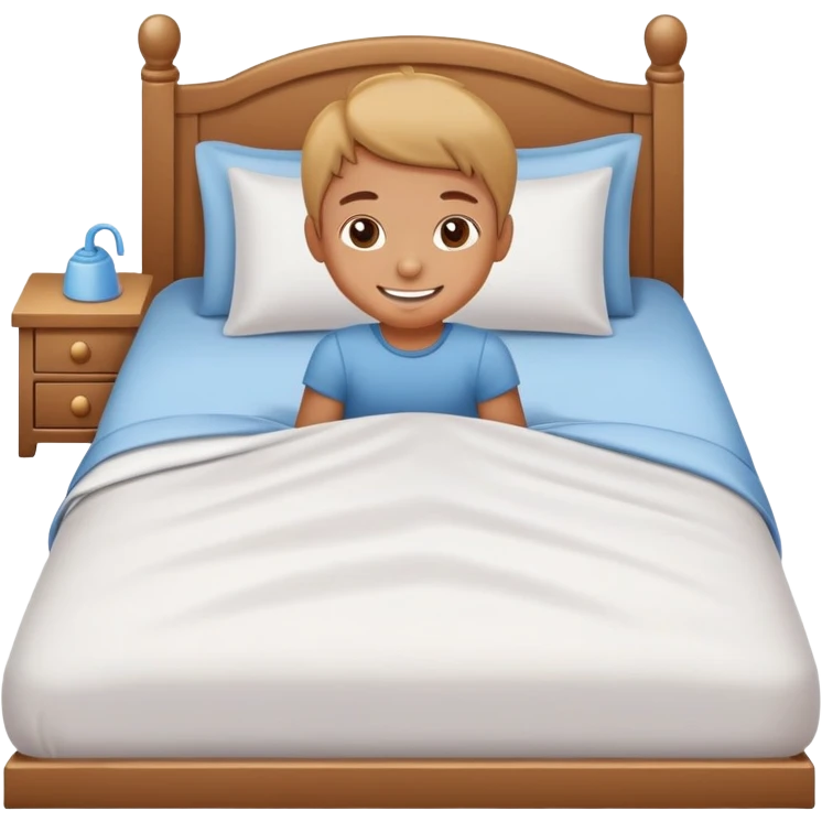 child making their bed, smiling, clean and friendly emoji