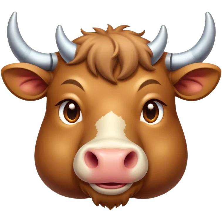 Cinematic Cute Domestic Ox Portrait Emoji, Head tilted playfully and inquisitively, with a robust, compact build and a polished hide adorned with subtle natural patterns, round, sparkling eyes full of gentle curiosity, Simplified yet irresistibly adorable features, highly detailed, glowing with a warm, friendly glow, high shine, affectionate and grounded, stylized with a touch of rustic charm, soft glowing outline, capturing the essence of a mischievous yet loving ox that feels like it could amble out of the screen into your arms! emoji