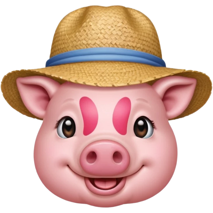 Farmer Pig – pink pig wearing straw hat and smiling emoji
