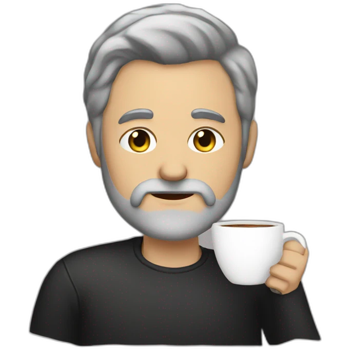Man with grey hair and black beard sipping coffee emoji