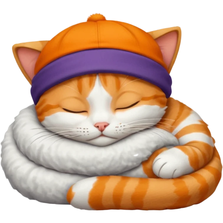 sleeping cat with a FedEx hut on its head emoji