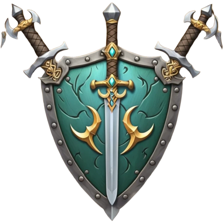  two sword cross, next to or in front of a shield, world of war craft style, elven flare emoji