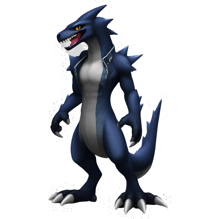 Black Cool Edgy Nargacuga-Garchomp-Sergal Fakémon with Edgy markings,  full body emoji
