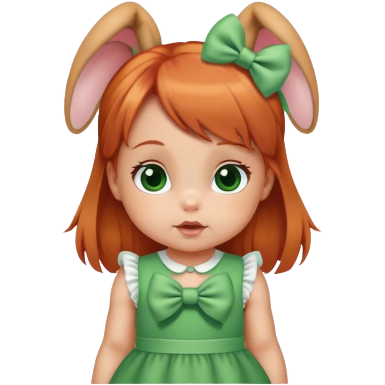 baby girl with  1 bunns bow   red blond mix hair  in green dress  emoji