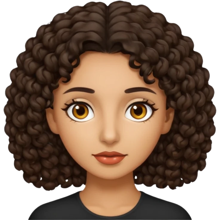 Woman with olive skin and dark brown curly hair and brown ey emoji
