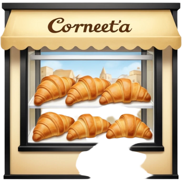 the front window of a bakery named "Cornetteria". With croissants  emoji