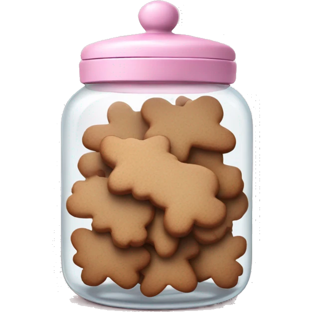 Realistic glass cookie jar with light pink lid full of gingerbread cookies isolated.  emoji