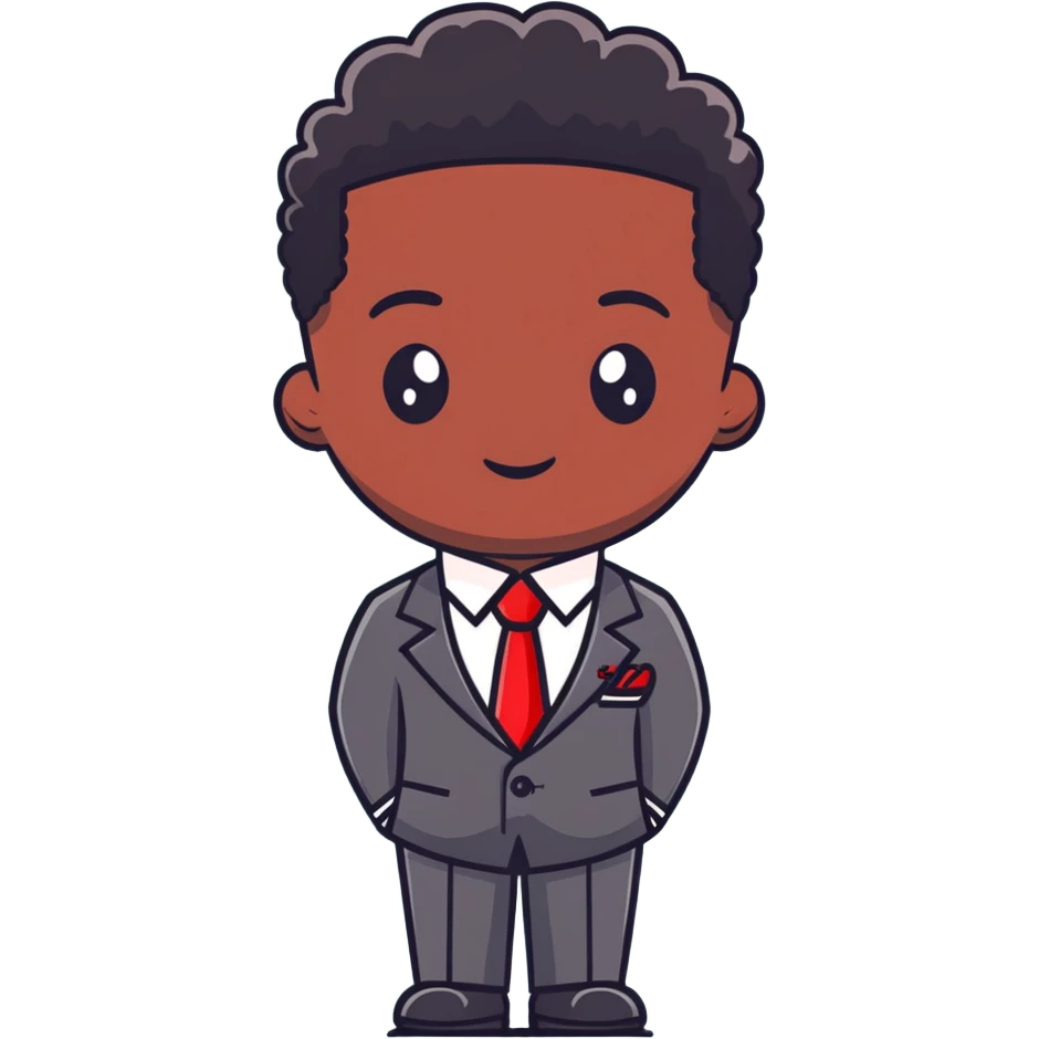 Black man nappy temp fade suit and red tie emoji