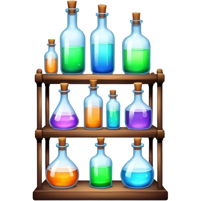 Rack of potions with a white glowing aura emoji