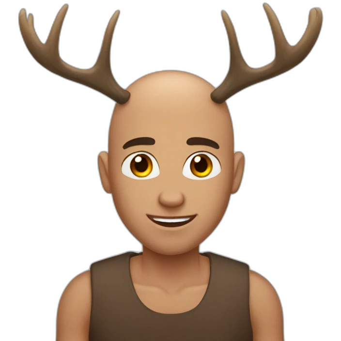 Bald young Man brown eyes with Moose antlers emoji