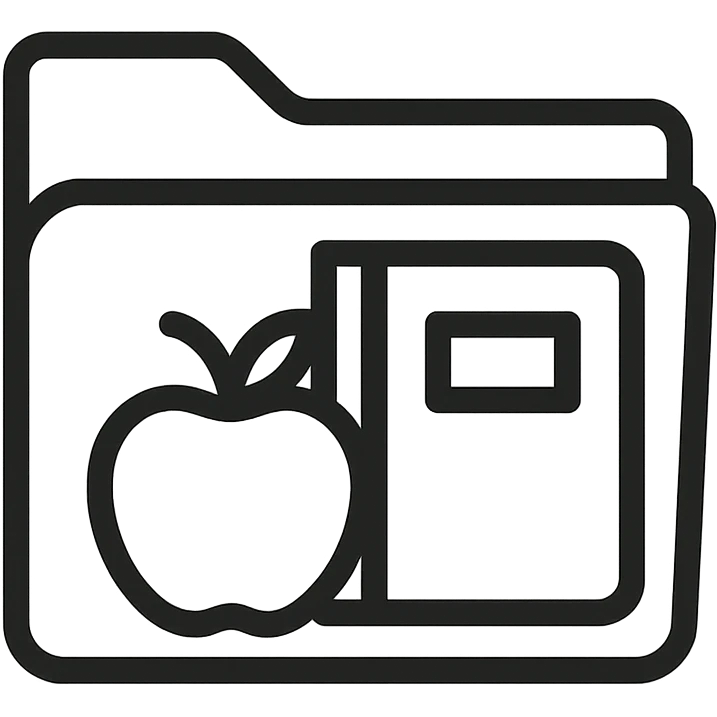 simple modern folder icon for 'school', no gradient, symbol of an apple and notebook, clear lines, neutral colors emoji