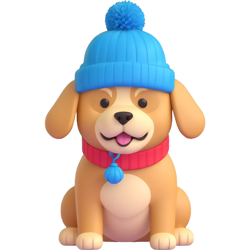 a dog wearing a winter hat with a pom-pom emoji