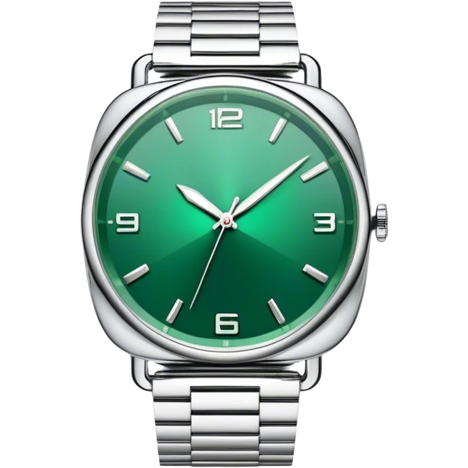 An aesthetic watch with silver and chrome strap, and emerald green inside. emoji