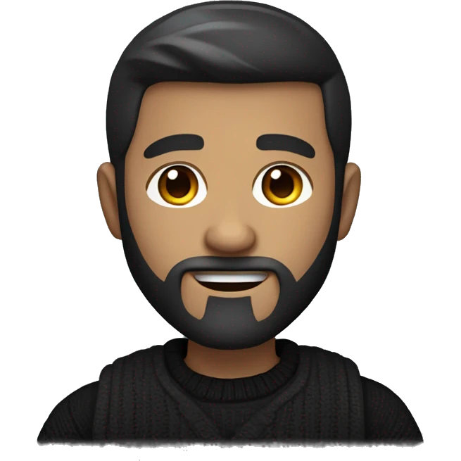     memoji of a man with beard and a laptop in front, apple-style,modern,dark hair,black sweater,computer in hand,white skin, an avatar image gonna be round  emoji