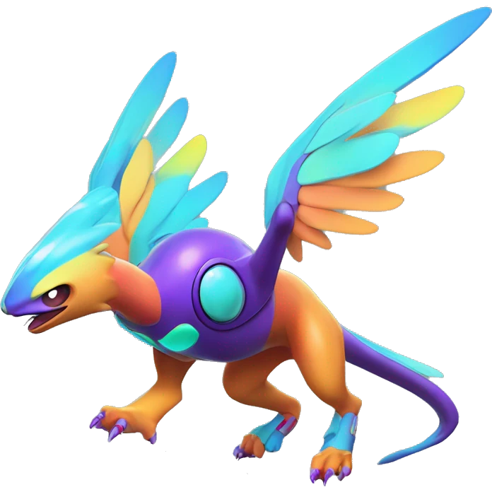 Colorful Neon Colors Vibrant Colors Flying Futuristic Fakémon-Pokémon-Creature Full Body emoji