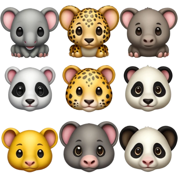 leopard, elephant, frog, goat, panda, and koala all together emoji