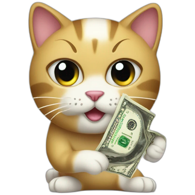 cat with a towel and a dollar bill emoji