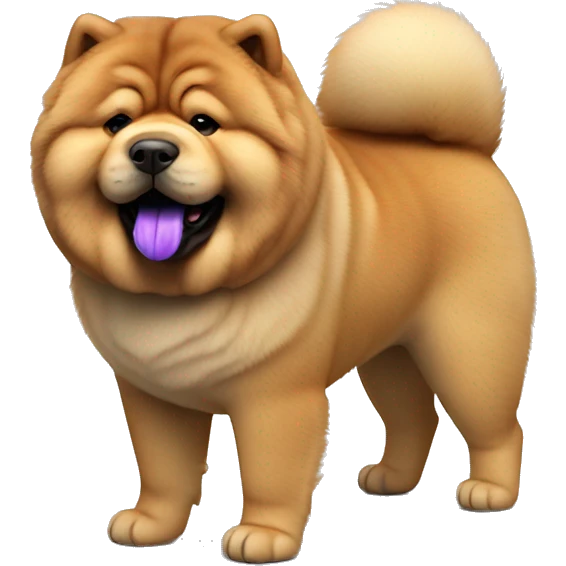 Chow chow with purple tongue, full-body, photorealistic 4k emoji