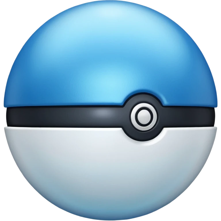 blue pokeball emoji, top half is a more saturated blue, bottom half is white, black stripe, with a white sheen, with a pearlescent finish, with a metallic sheen emoji