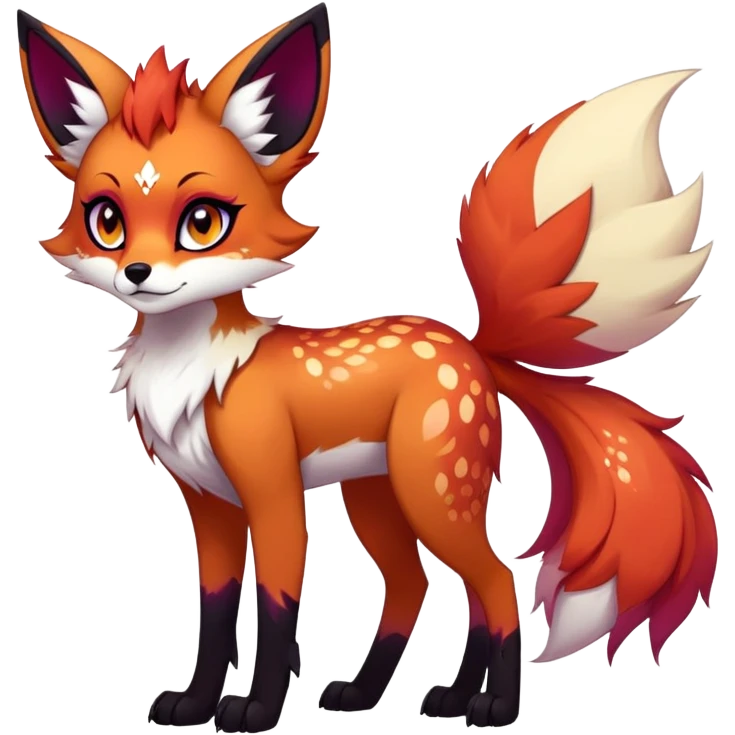 Vibrant edgy gothic Falvie-Fionbri-creature-sparkle-vixen-fursona, full body, with random markings emoji