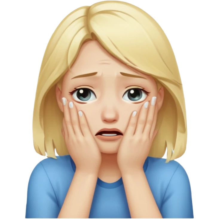 Blonde girl crying with hands covering face emoji