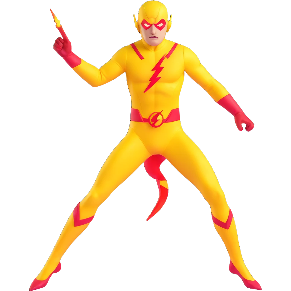 Reverse Flash villain with yellow costume and red lightning bolt emoji