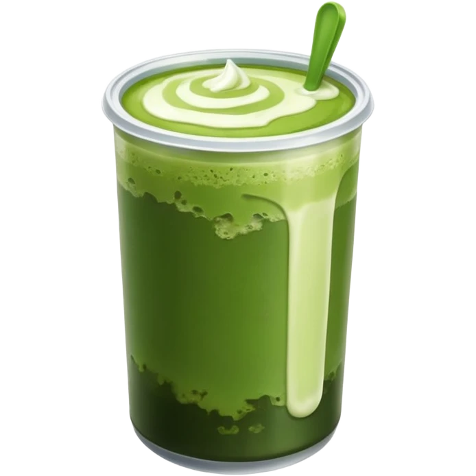 Iced matcha in a plastic can we can see the two color of mil and of matcha  emoji