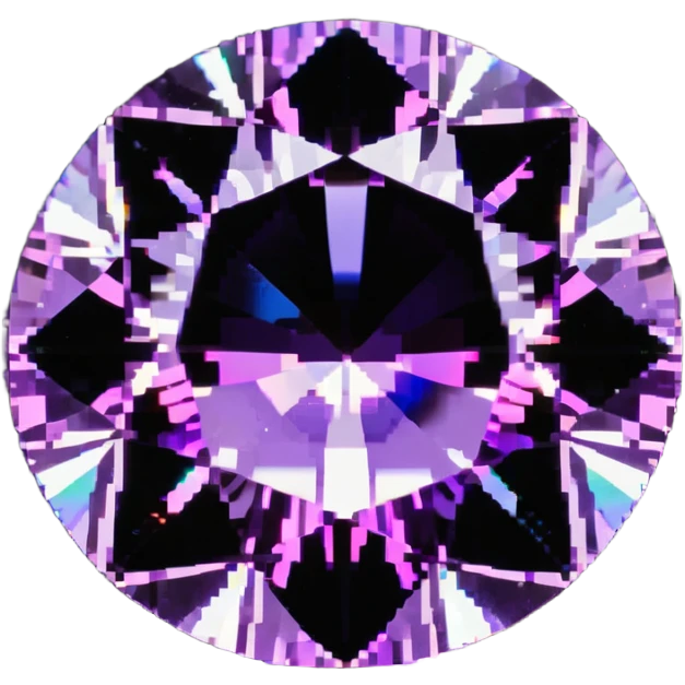 Round cut kunzite gemstone with holographic rainbow reflections, pink-purple crystal gem with brilliant facets emoji