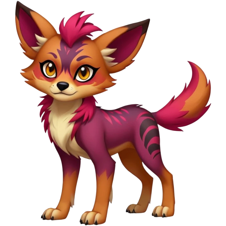 Vibrant dark edgy badass cool Falvie-Fionbri-creature-canine-fursona, full body, with random markings emoji