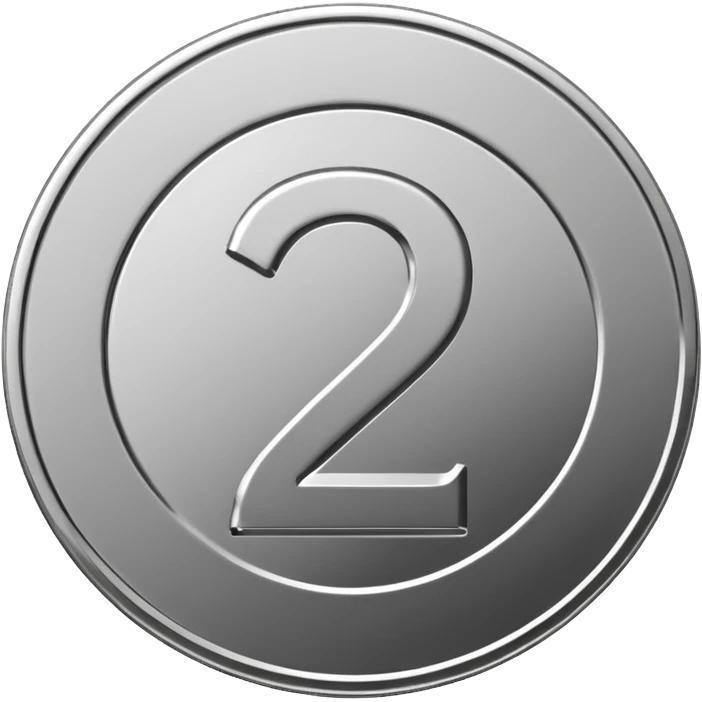 Emoji icon of a metal coin with engraved number 2, minimalist style, isolated, only metal color emoji