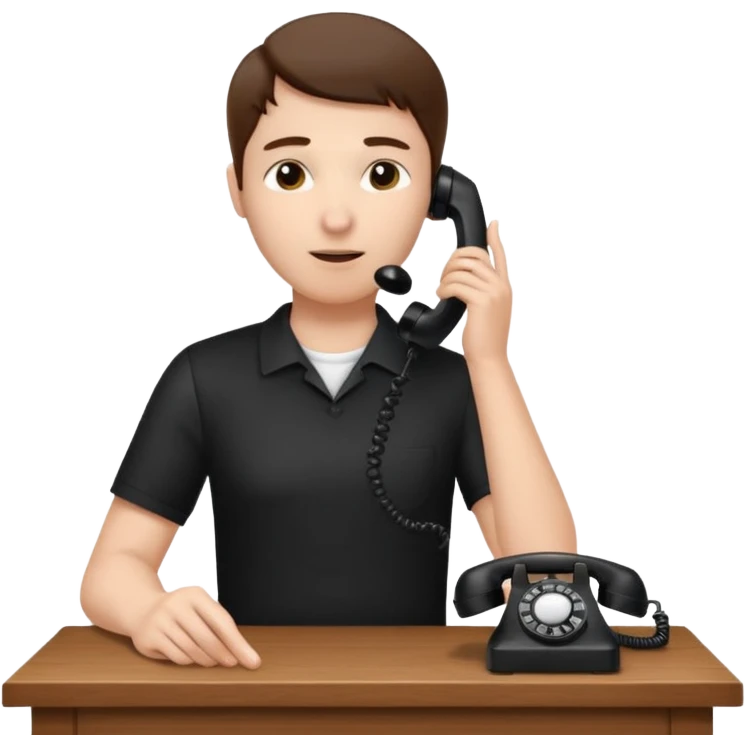 person standing at a desk, holding a telephone receiver to their ear, suggesting a phone call. emoji