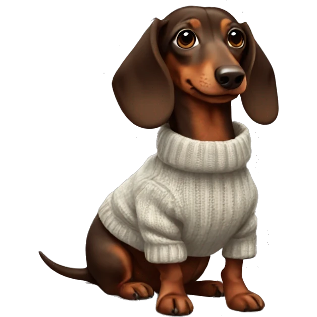 Dark Brown Long-haired dachshund in sweater  emoji