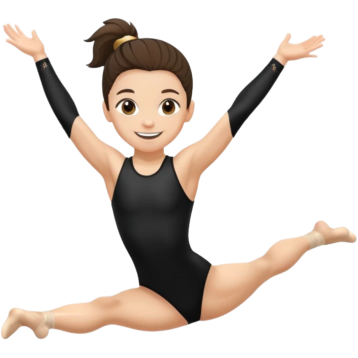 "A gymnast in black outfit with a smile and a look of surprise (normal skin) emoji
